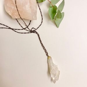 Quartz pendant necklace on long chain